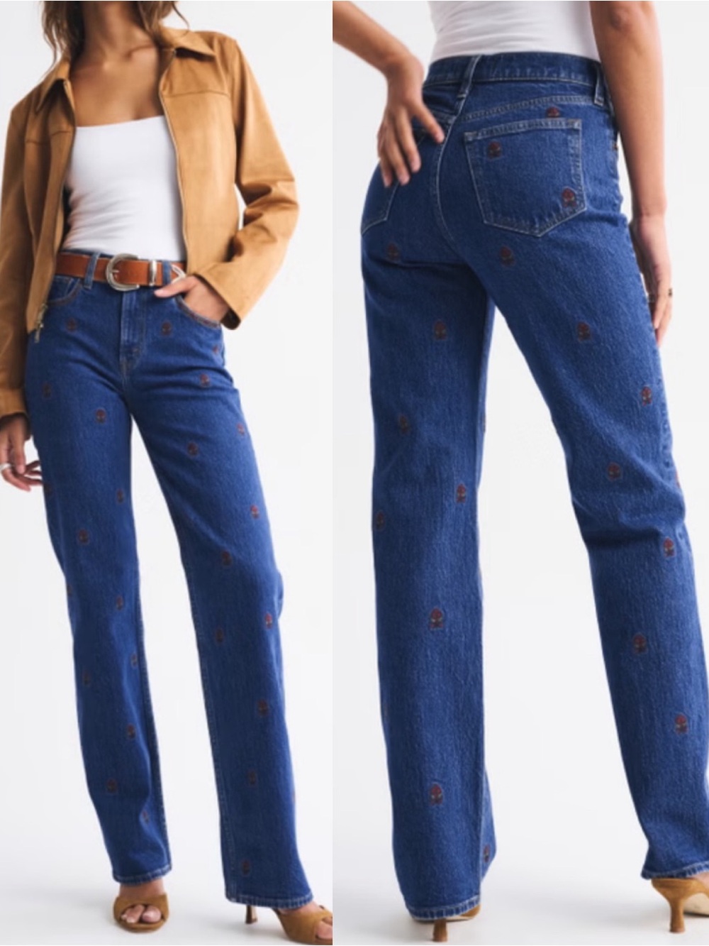 Abercrombie & Fitch High Rise 90s Relaxed Floral Embroidered Jeans Curve Love - Picture 5 of 16